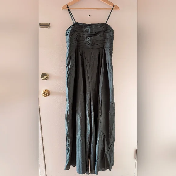 NWT Anthropologie Hutch- Forest Green Spaghetti Strap Wide-Leg Jumpsuit - Picture 4 of 5